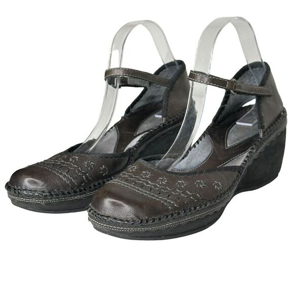 Vtg Clarks Artisan Sandals 9M Buckle Straps Mary Jane Wedge Retro Boho 74150 - Picture 3 of 14